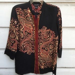 Citron Santa Monica black silk crepe long sleeve blouse S